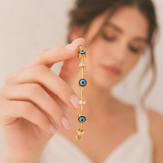 Elegant Evil Eye Bangle - 18K Gold Plated