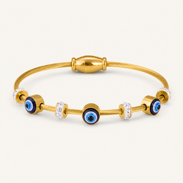 Elegant Evil Eye Bangle - 18K Gold Plated
