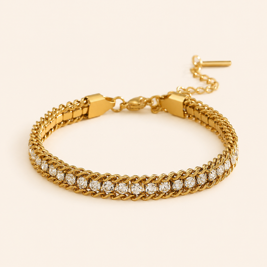 Dual Link Tennis Bracelet- 18K Gold Plated