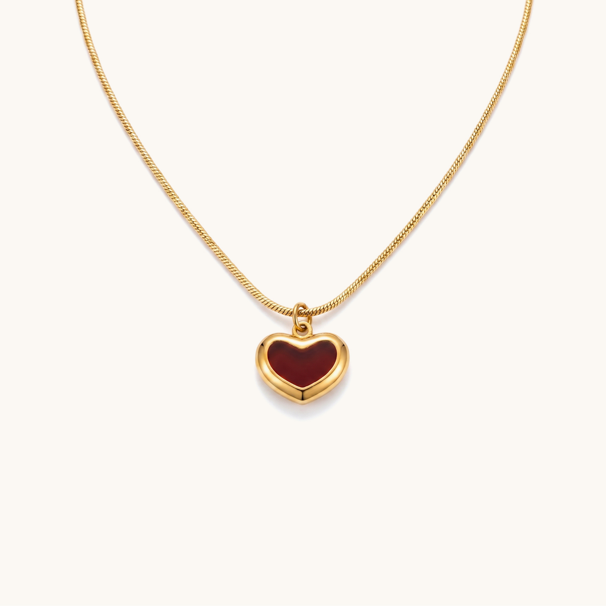 Wine Red Heart Necklace-18K Gold Plated
