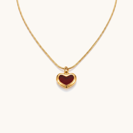 Wine Red Heart Necklace-18K Gold Plated