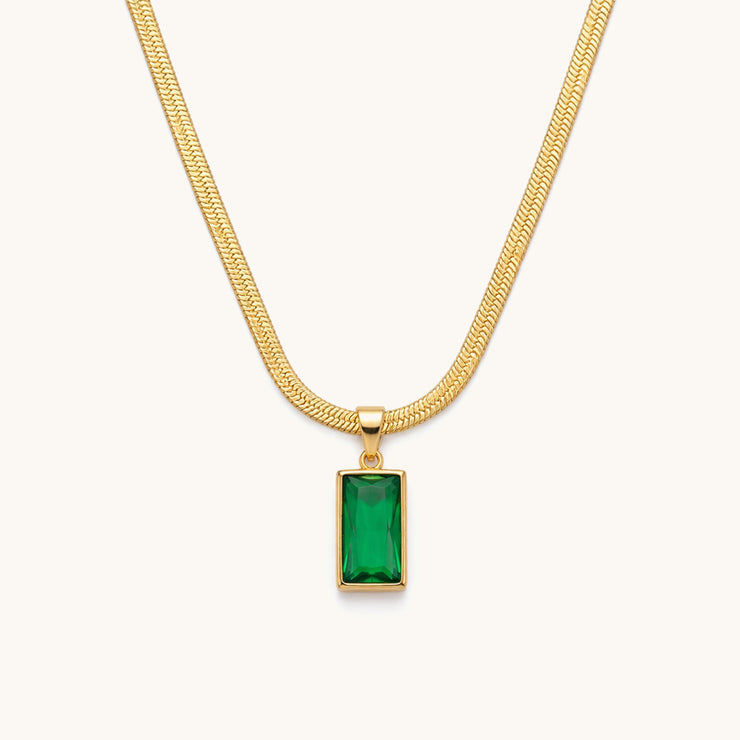 Green Emerald Necklace- 18K Gold Plated