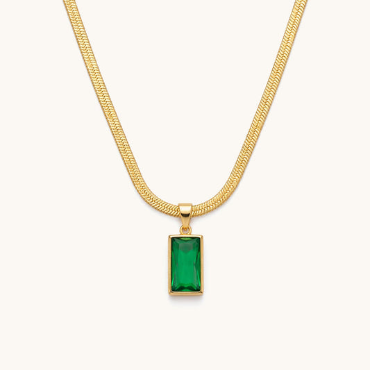 Green Emerald Necklace- 18K Gold Plated